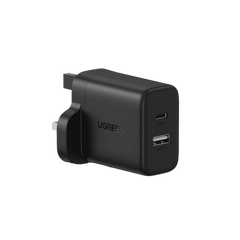 UGREEN 20W 2-Port Fast Charger UK Black - شاحن سريع يوجرين 20 واط منفذين أسود