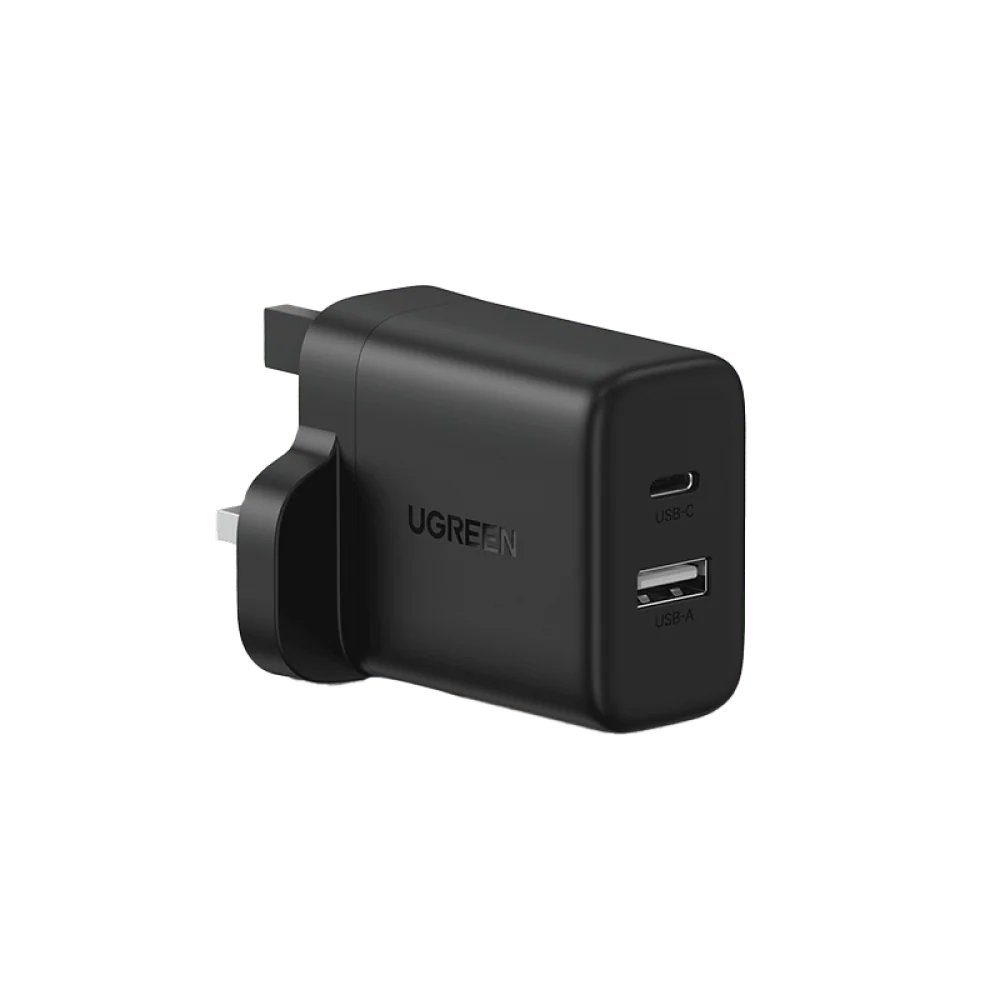 UGREEN 20W 2-Port Fast Charger UK Black - شاحن سريع يوجرين 20 واط منفذين أسود