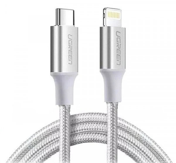 كابل Ugreen من Type-C إلى Lightning شحن سريع 3A فضي 2 متر - UGREEN USB-C to Lightning PD Fast Charging 3A Max 2m - Silver