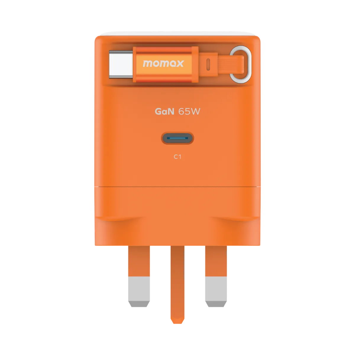 Şarjêra Bilez a Momax CHARGE & Port GaN 65W bi Kabloya USB-C ya Vekişîner - Şarjêra Bilez a Momax Charge & Port 65W bi Kabloya USB-C ya Vekişîner a Çêkirî û Porta Zêde
