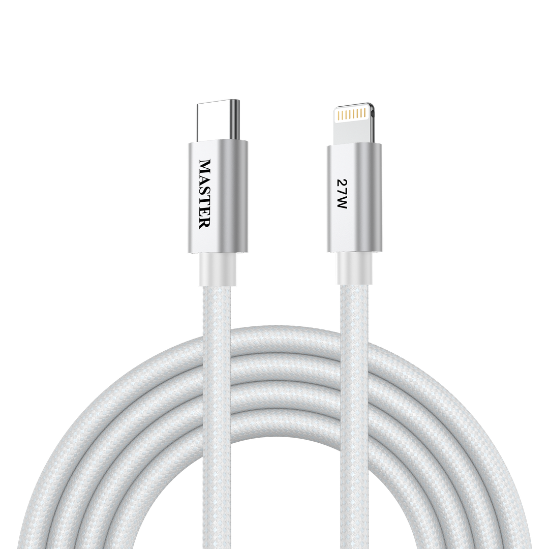 Master Braided 27W USB-C to Lightning Cable White - Travel Bundle