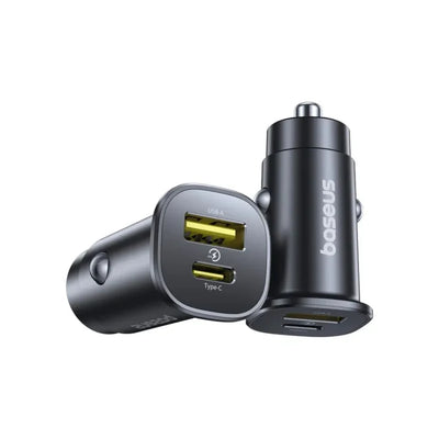 شاحن سيارة بيسوس جو تريب DP1 سريع 30 واط بمنفذي USB-C وUSB-A – أسود كوني | Baseus GoTrip DP1 30W Fast Car Charger USB-C & USB-A Cosmic Black