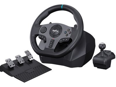 عجلة قيادة ألعاب PXN V9 GEN1 مع دواسات – دوران 900 درجة وإضاءة RGB متوافقة مع PS5 وPC وXbox وSwitch | PXN V9 GEN1 Racing Wheel with Pedals – 900 Degree RGB Steering Wheel Compatible with PS5, PC, Xbox & Switch