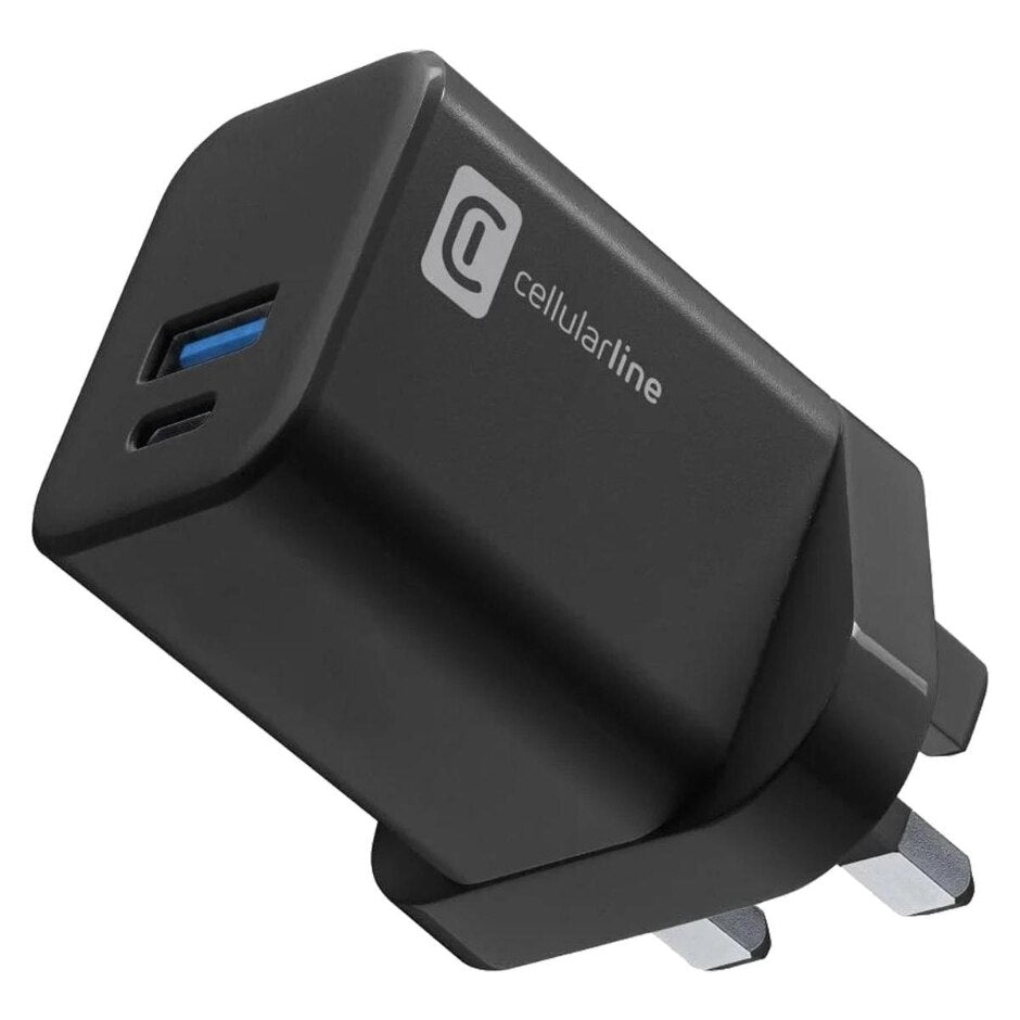 Şarjêra Cellularline GaN Dual 30W (Plug UK) - Şarjkirina bilez ji bo du cîhazan di carekê de