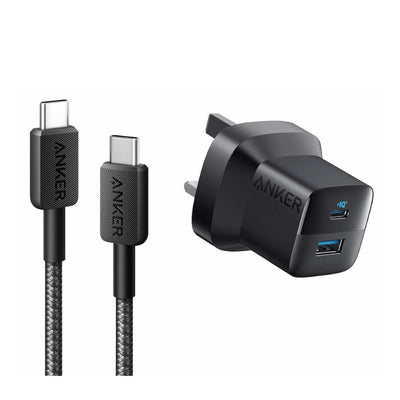 شاحن أنكر 323 بقدرة 33 واط مع كيبل تايب سي إلى تايب سي بطول 1 متر - اسود | Anker 323 Charger 33W + USB-C to USB-C Cable (3ft) – Black