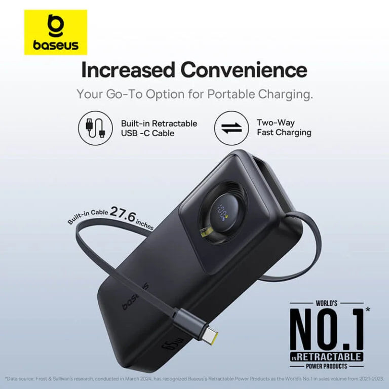 Baseus Lipow Dual-Cable Power Bank 20000mAh 22.5W - باور بانك بيسوس ليبو 20000 مللي أمبير