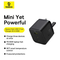 شاحن بيسوس بالم 2C+U بقوة 65W قابس بريطاني أسود | Baseus Palm Charger 2C+U 65W UK Black