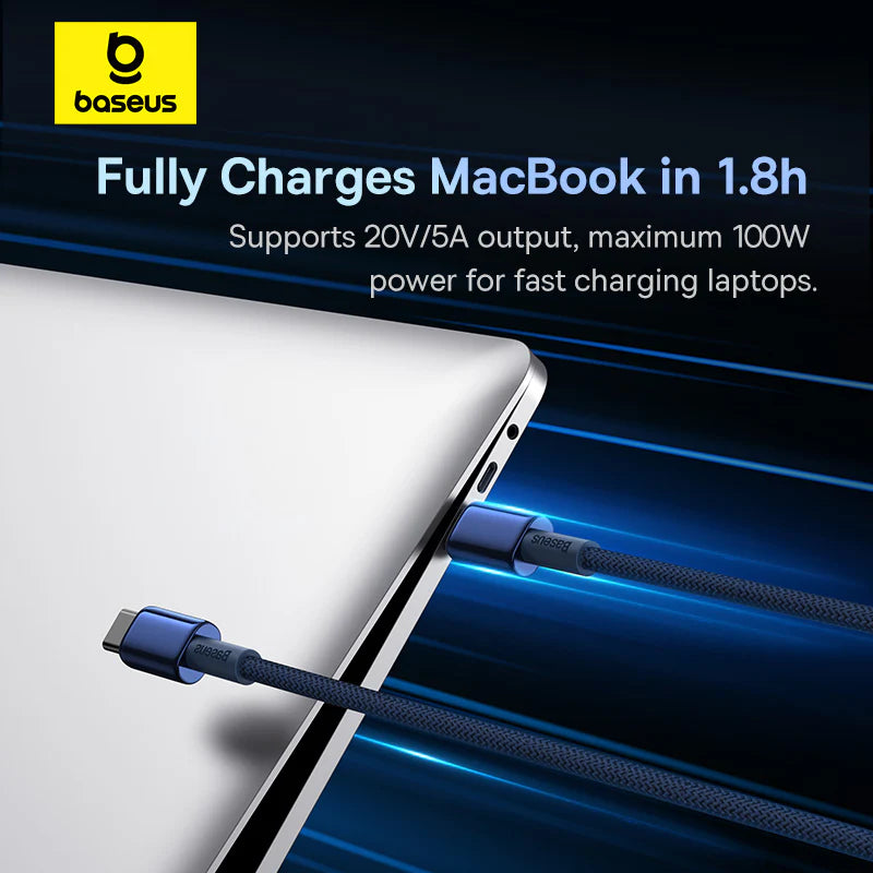 Baseus Tungsten Gold USB-C to USB-C Cable 100W 1m - Navy Blue | كابل تايب سي بيسوس تنجستن جولد شحن سريع 100 واط 1 متر - أزرق