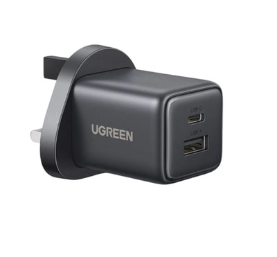 UGREEN 30W 2-Port GaN Fast Charger Space Gray UK | شاحن سريع 30 واط منفذين يو جرين رمادي