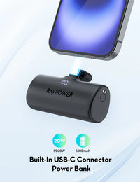 باور بانك راف باور PB1221 نانو بمنفذ تايب سي بسعة 5000 مللي أمبير وبقدرة شحن 20 واط | RAVPower RP-PB1221 5000mAh Nano Power Bank 20W USB-C Fast Charging