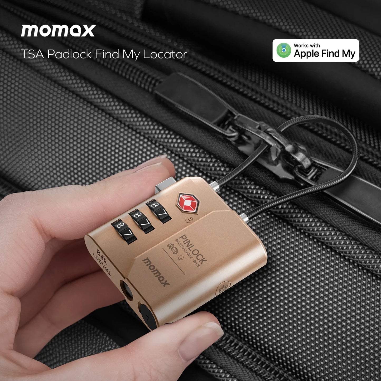 قفل موماكس PinLock الذكي, متوافق مع ابل فايند ماي | Momax PinLock TSA Padlock with Apple Find My Locator