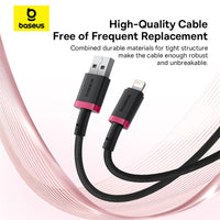 Baseus Dura Series USB to Lightning Cable 2.4A Fast Charging 2m Red+Black | كابل لايتنينج بيسوس ديورا شحن سريع 2.4 أمبير 2 متر أحمر وأسود