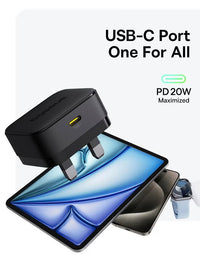 Baseus Palm Charger 1C 20W UK Black with Cable C→iP 1m | شاحن بيسوس بالم 20 واط مع كابل 1 متر