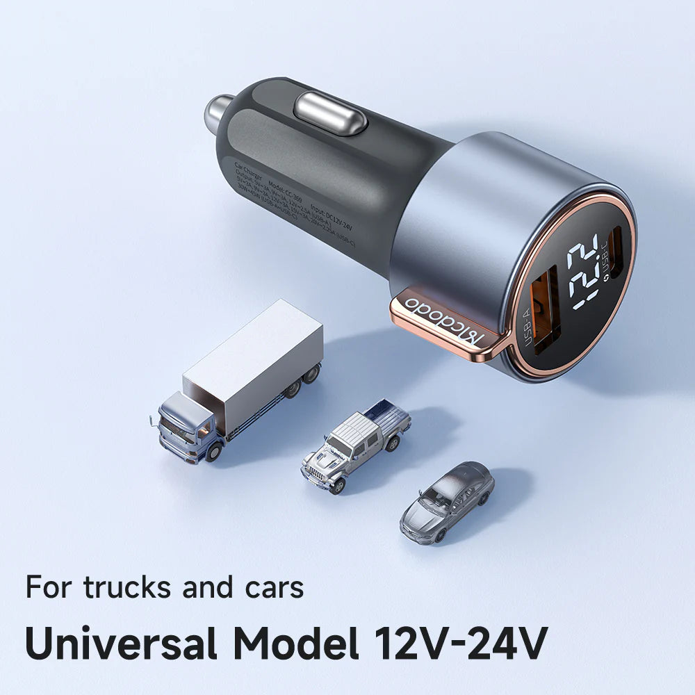 Şarjêra Otomobîlê ya Bilez a Mcdodo 75W ya Dîmendera Dîjîtal a Type-C &amp; USB PD - Şarjêra Otomobîlê ya Bilez a Mcdodo 75W bi Porta Type-C û USB