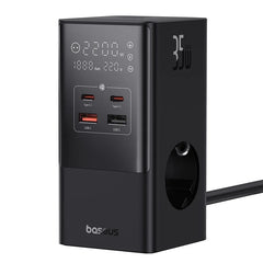 برج طاقة Baseus PowerCombo 3AC+2U+2C 35W - Baseus PowerCombo Tower Strip 3AC+2U+2C 35W 1.5m EU Black