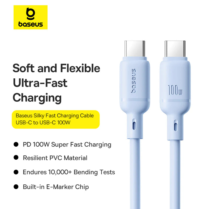 كابل Baseus Silky C-C 100W | Baseus Silky Cable C→C 100W 1m Blue