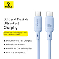كابل Baseus Silky C-C 100W | Baseus Silky Cable C→C 100W 1m Blue