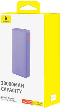 Baseus Airpow Power Bank 20000mAh 20W Purple with Cable - بطارية بيسوس إيربو المحمولة 20000 مللي أمبير 20 واط بنفسجي مع كابل