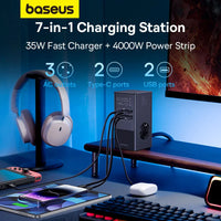 برج طاقة Baseus PowerCombo 3AC+2U+2C 35W - Baseus PowerCombo Tower Strip 3AC+2U+2C 35W 1.5m EU Black