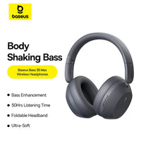 Baseus Bass 35 Max Wireless Headphones Grey | سماعات بيسوس باس 35 ماكس لاسلكية رمادي
