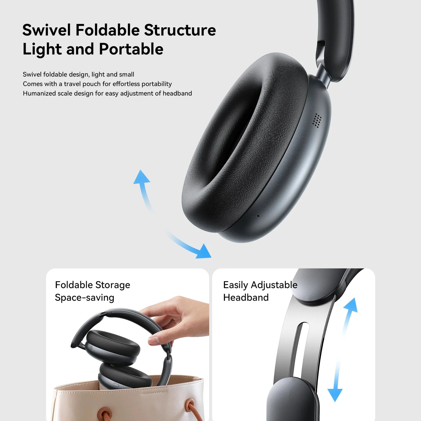 سماعة جويرووم JR-JH1  اللاسلكية بعزل الضوضاء, تشغيل حتى 120 ساعة | JOYROOM JR-JH1 Wireless ANC Headphones, Up To 120H Playtime.