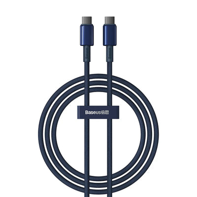 Baseus Tungsten Gold USB-C to USB-C Cable 100W 1m - Navy Blue | كابل تايب سي بيسوس تنجستن جولد شحن سريع 100 واط 1 متر - أزرق