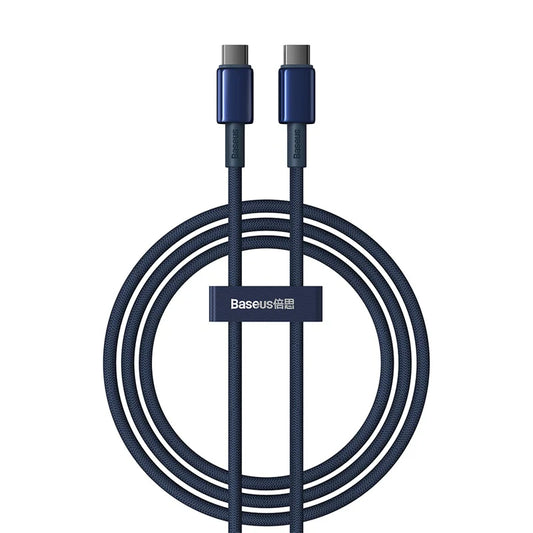 Baseus Tungsten Gold USB-C to USB-C Cable 100W 1m - Navy Blue | كابل تايب سي بيسوس تنجستن جولد شحن سريع 100 واط 1 متر - أزرق
