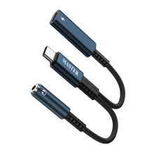 محول ماستر مظفر 2 في 1 تايب سي الى تايب سي و Aux  للصوت وبقدرة شحن 60 واط - اسود | Master Braided 2-in-1 USB-C to Aux Audio Adapter PD 60W - Black