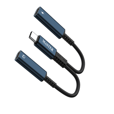 محول ماستر مظفر تايب سي الى منفذي تايب سي بقدرة شحن 60 واط - اسود | Master Braided 2-in-1 USB-C to USB-C Adapter PD 60W - Black