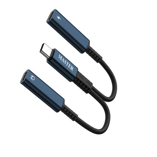 محول ماستر مظفر تايب سي الى منفذي تايب سي بقدرة شحن 60 واط - اسود | Master Braided 2-in-1 USB-C to USB-C Adapter PD 60W - Black