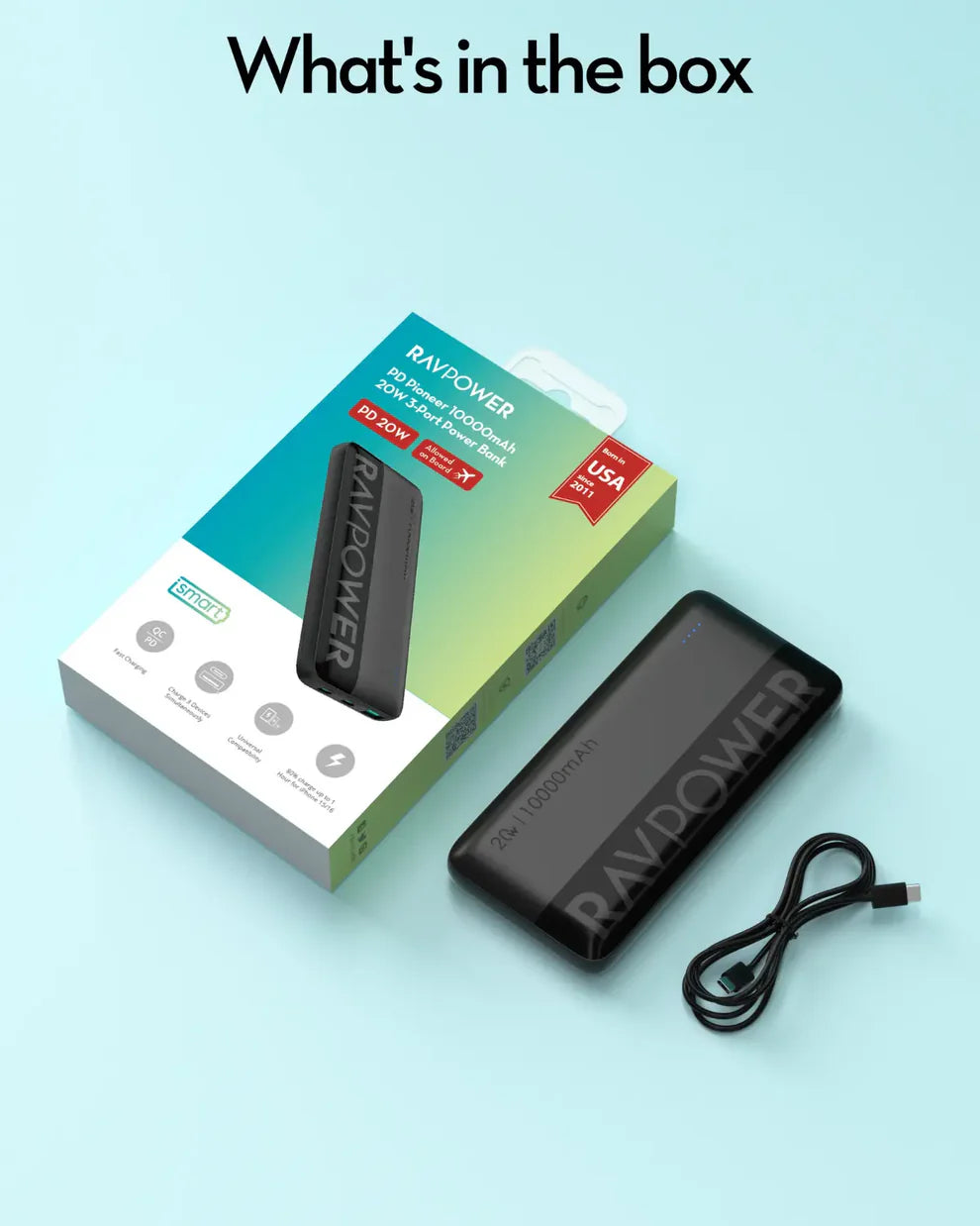 Bankeya Hêzê ya RAVPOWER PB1228 10,000mAh bi Şarjkirina 22.5W û 3 Portan - Reş | Bankeya Hêzê ya RAVPOWER PB1228 10,000mAh – Şarjkirina Bilez a 22.5W SCP &amp; 20W PD – Reş
