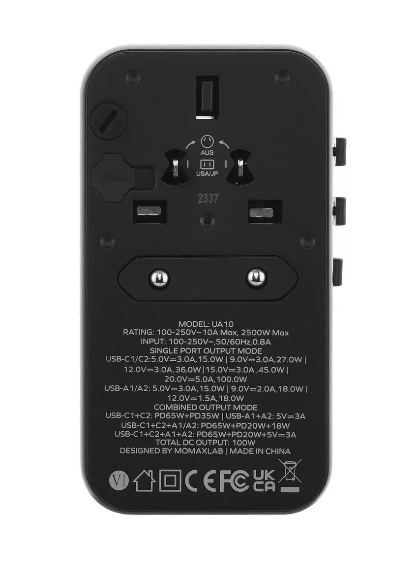 شاحن سفر موماكس 1-World  العالمي ب 4 منافذ وبقدرة شحن 100 واط | Momax 1-World 100W GaN Charger | 4-Port Universal Fast Charger with AC Travel Adapter