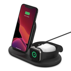 Şarjêra Bêtêl a Belkin BoostCharge 3-di-1ê de bi Qada Şarjêra Bêtêl a 7.5W ji bo Apple iPhone, Apple Watch, û AirPods 