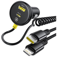 شاحن سيارة بيسوس Circular Plastic 60 واط مع منفذي USB-C وUSB-A وكابل USB-C إلى Lightning – أسود | Baseus Circular Plastic 60W Car Charger USB-C & USB-A + USB-C to Lightning Cable Cosmic Black