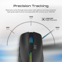 Promate Kitt Black RGB wireless mouse - angle view