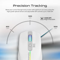 Promate Kitt White RGB wireless mouse - angle view