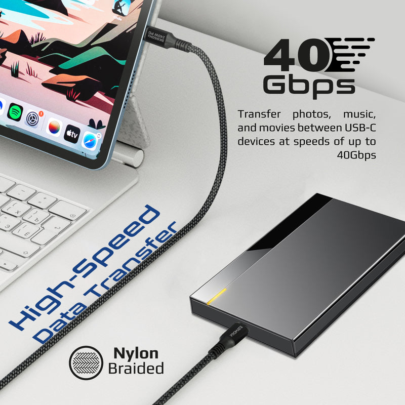 Promate PowerBolt240-2M cable charging a laptop at 240W Power Delivery