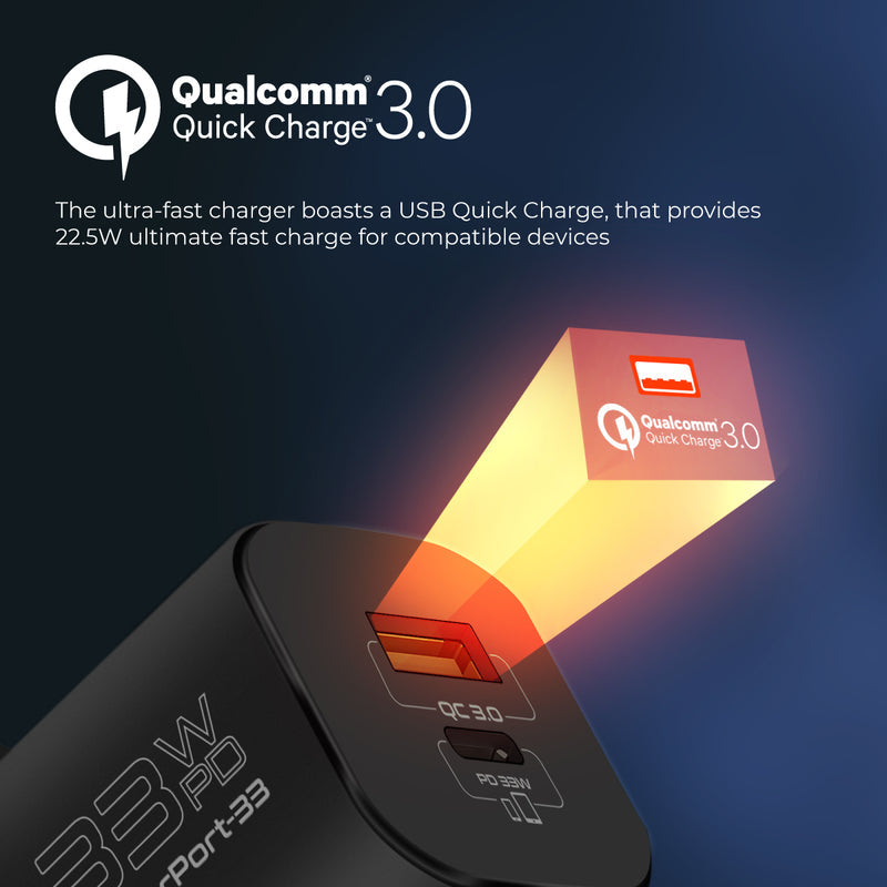 Promate PowerPort-33 Black charging two devices at the same time