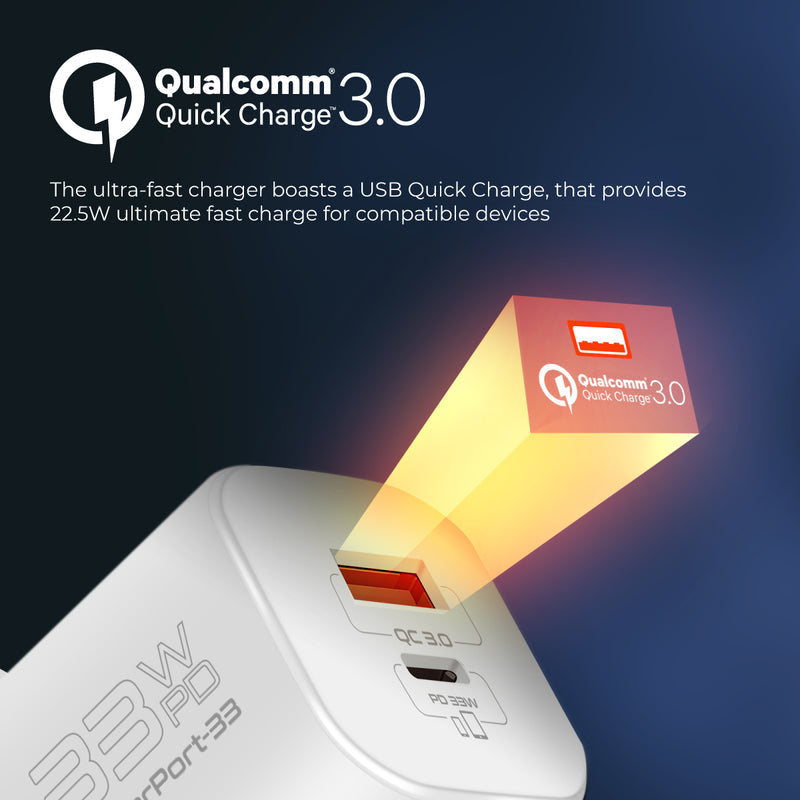 Promate PowerPort-33 White charging two devices at the same time