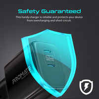 Promate PowerPort-65 شاحن 65 واط - أسود - يشحن جهازين بنفس الوقت