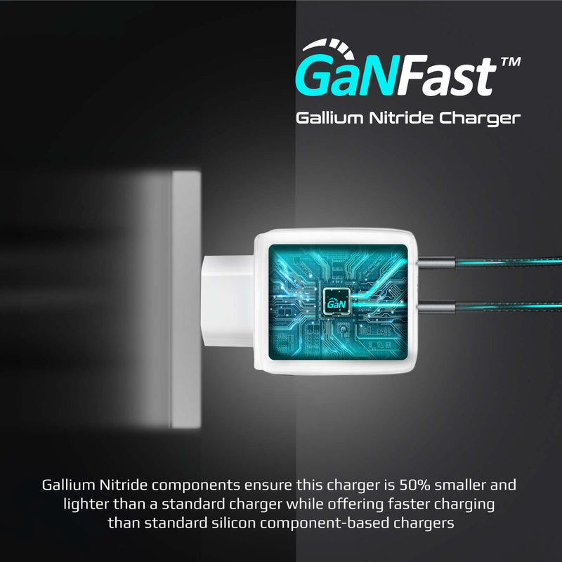 Promate PowerPort-65 شاحن 65 واط - أبيض - منفذا USB-C يدعمان Power Delivery
