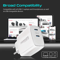 Promate PowerPort-65 شاحن 65 واط - أبيض - مقارنة الحجم