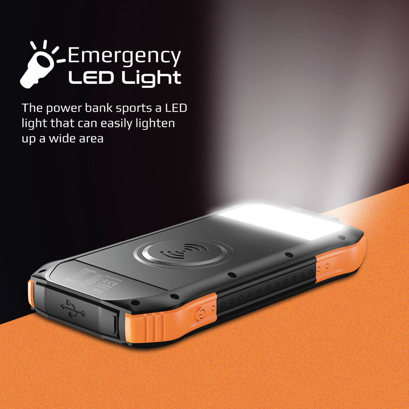 Promate SolarTank-10PDQi Solar Power Bank 10000mAh Wireless LED Torch-Ports