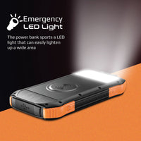 Promate SolarTank-10PDQi Solar Power Bank 10000mAh Wireless LED Torch-Ports