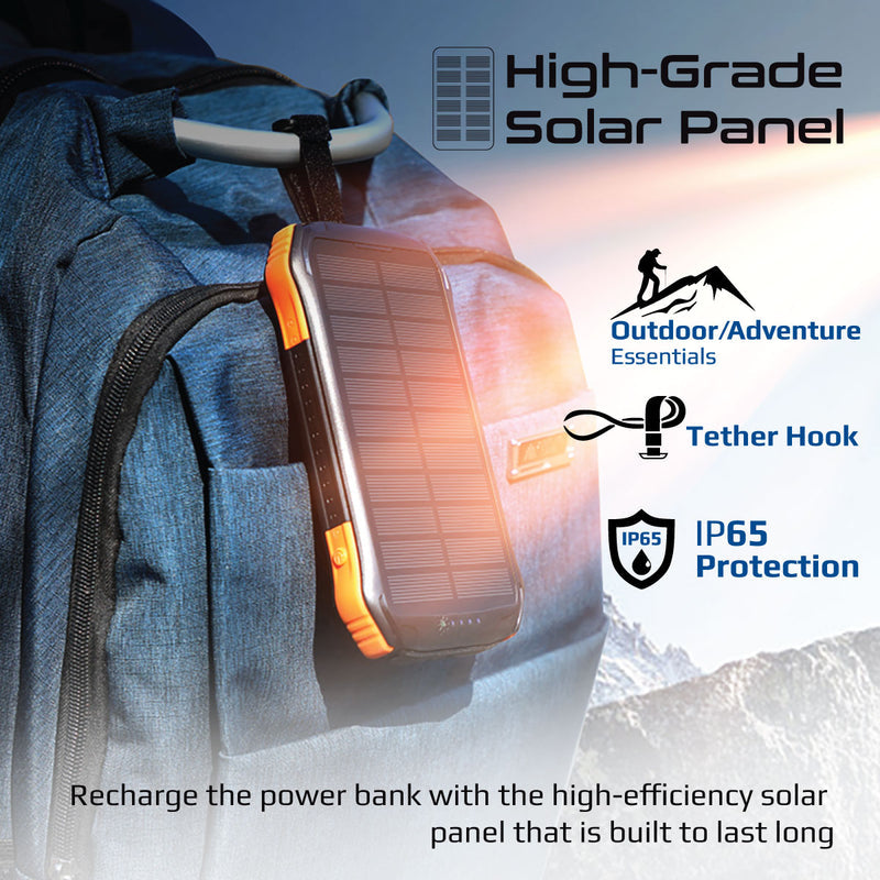 Promate SolarTank-10PDQi Solar Power Bank 10000mAh Wireless LED Torch-LED Light