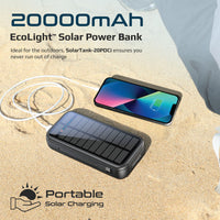 Promate SolarTank-20PDCi Solar Power Bank 20000mAh Built-In Cables-Solar Panel