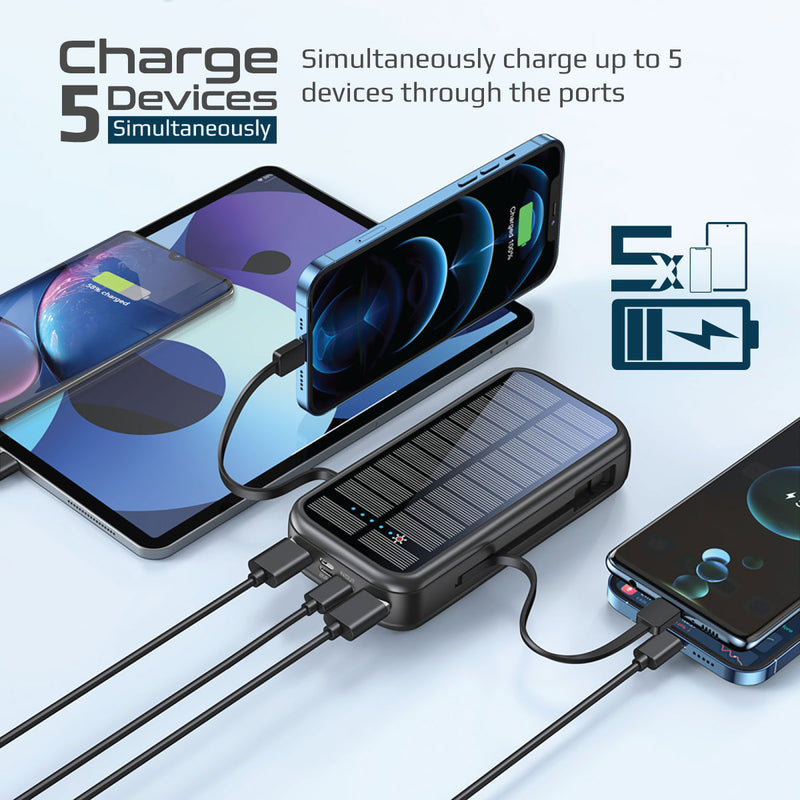 Promate SolarTank-20PDCi Solar Power Bank 20000mAh Built-In Cables-Cables