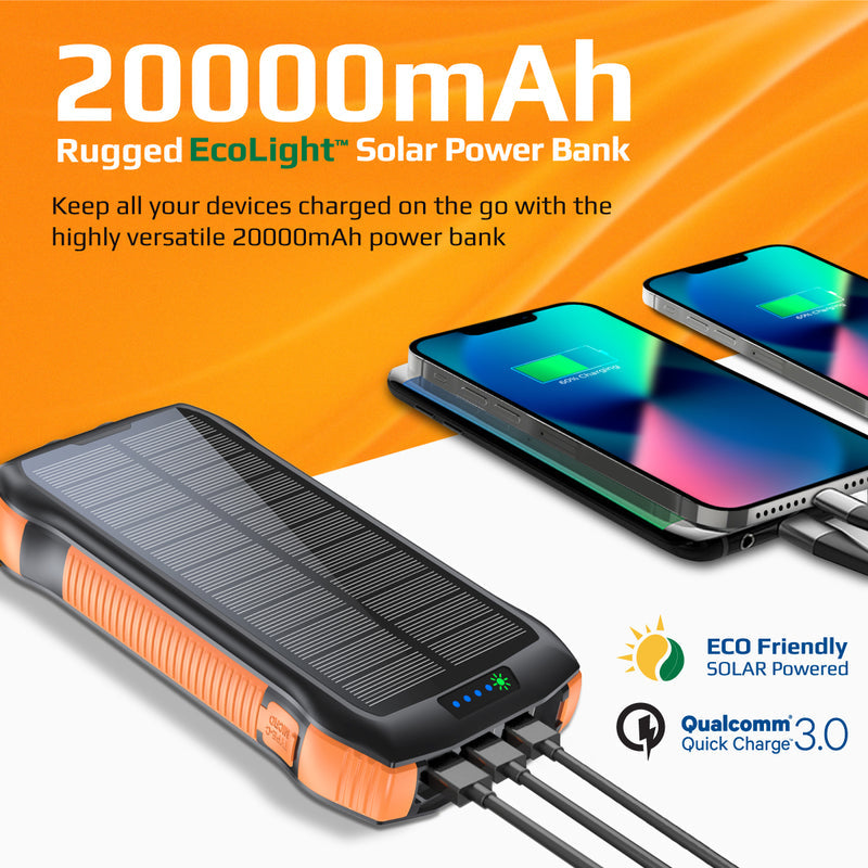 Promate SolarTank-20PDQi Solar Power Bank 20000mAh Wireless LED Torch-Solar Panel