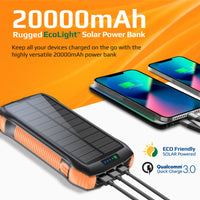 Promate SolarTank-20PDQi Solar Power Bank 20000mAh Wireless LED Torch-Solar Panel