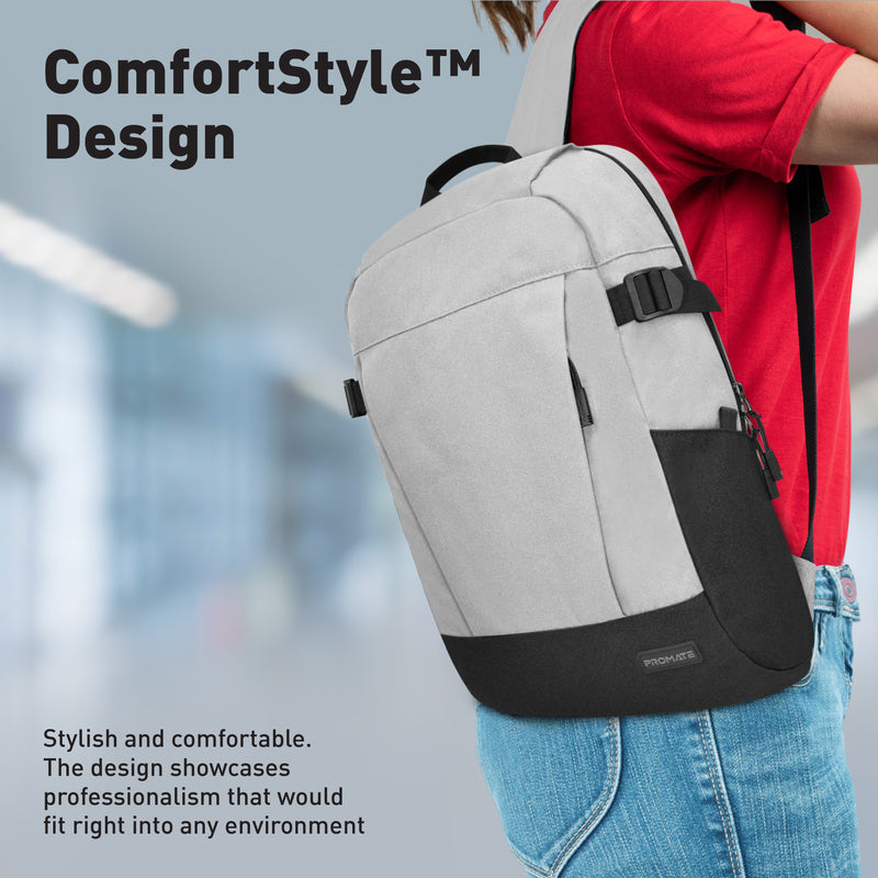 Promate Birger Laptop Backpack 15.6 inch ComfortStyle Grey-Angle